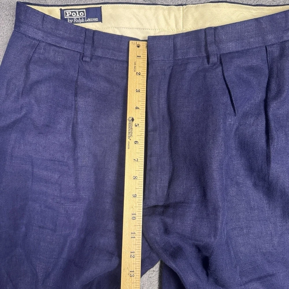 Polo Ralph Lauren Pants Mens 36x32 100% Linen Pleated Cuff Dress Trouser Vintage